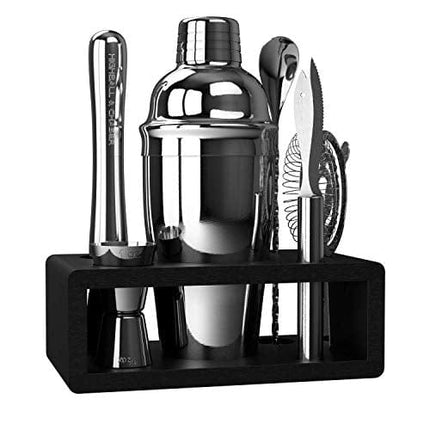 Highball & Chaser Bartender Kit with Black Stand | Martini Shaker Set with Mixologist Bar Tools Bar Set for Home Bars Drink Mixing kit | Jigger, Cocktail Shaker, Muddler, Mixing Spoon, Strainer, Knife