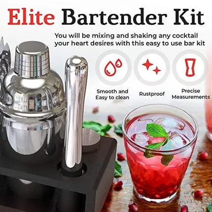 Highball & Chaser Bartender Kit with Black Stand | Martini Shaker Set with Mixologist Bar Tools Bar Set for Home Bars Drink Mixing kit | Jigger, Cocktail Shaker, Muddler, Mixing Spoon, Strainer, Knife