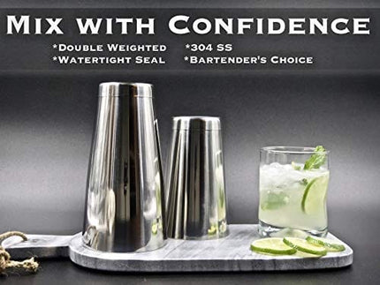 Highball & Chaser Cocktail Shaker 28oz and 20oz Boston Shaker Tins Quality Rustproof 304 Stainless Steel Cocktail Shaker Set Sharp Mirror Finish.