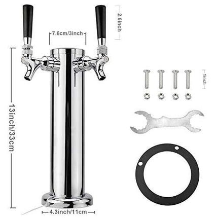 HighFree Polished Stainless Steel Tower Double Faucet Tap Tower Draft Beer Tower Double Faucet Dispenser 3 inch Diameter Draft Beer Tower