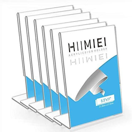 HIIMIEI Acrylic Slant Sign Holder 8.5x11 6 Pack, Plastic Table Menu Display Stand Holder, Plexi Single Ad Frame for Restaurants,Hotels,Stores