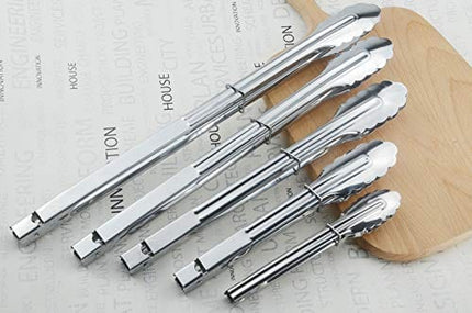 HINMAY Stainless Steel Spring Locking Food Tong Set Utility Metal Tongs for Serving Cooking Grilling and Barbeque (9 12 14 Inch 3 Pieces)