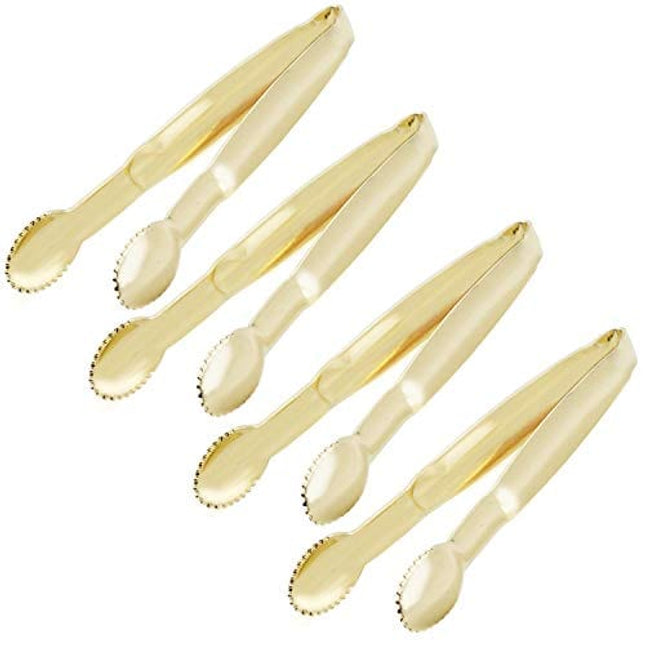 HINMAY Mini Serving Tongs 4-Inch Sugar Cube Tongs Appetizer Tongs, Set of 4 (Gold)
