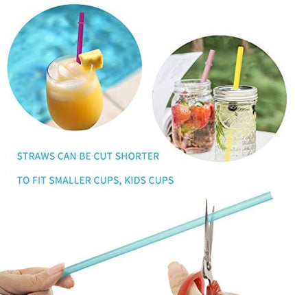 Hiware 52 Pcs Reusable Plastic Straws for Tumbler, Mason Jars, Cupture/Maars Acrylic, YETI/RTIC, Starbucks, Tervis, - 10.25" Extra Long 10 Colors Replacement Drinking Straws with 2 Cleaning Brushes