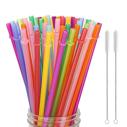 Hiware 52 Pcs Reusable Plastic Straws for Tumbler, Mason Jars, Cupture/Maars Acrylic, YETI/RTIC, Starbucks, Tervis, - 10.25" Extra Long 10 Colors Replacement Drinking Straws with 2 Cleaning Brushes