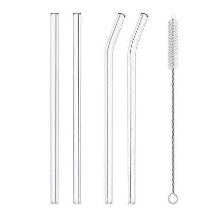 Hiware Reusable Glass Straws Set, 4-piece Drinking Staws with Cleaning Brush, 10" x 10 mm, Dishwasher Safe