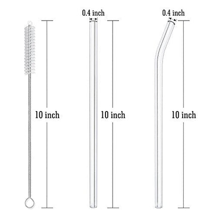 Hiware Reusable Glass Straws Set, 4-piece Drinking Staws with Cleaning Brush, 10" x 10 mm, Dishwasher Safe