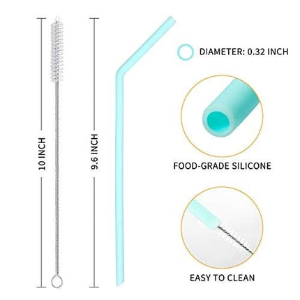 Hiware Silicone Straws with Case - Reusable Long Drinking Straws for 30 oz and 20 oz Tumblers, 2 Cleaning Brushes Included