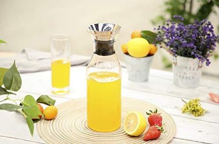 Hiware 35 Oz Glass Carafe with Stainless Steel Silicone Flip-top Lid - Glass Water Pitcher Fridge Ice Tea Maker