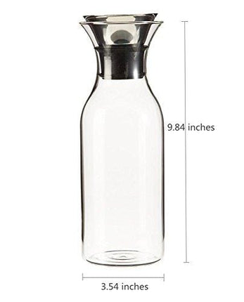Hiware 35 Oz Glass Carafe with Stainless Steel Silicone Flip-top Lid - Glass Water Pitcher Fridge Ice Tea Maker