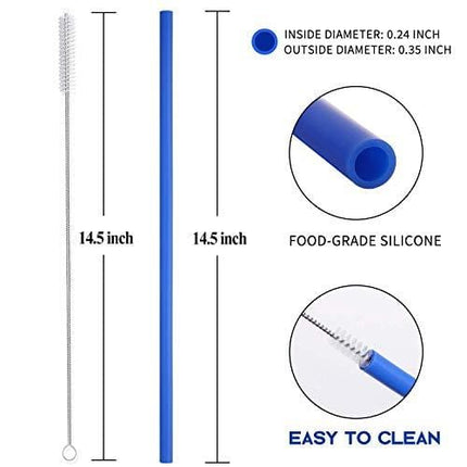 Hiware Extra Long 14.5" Reusable Silicone Straws for 128 oz/ 1 Gallon Water Bottle, Gallon Water Jug - 2 Pack Flexible Drinking Straws for Extra Tall Cups and Giant Mugs with Cleaning Brush