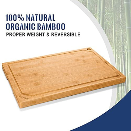 Hiware 4-Piece Bamboo Cutting Boards for Kitchen, Heavy Duty Cutting Board with Juice Groove, Bamboo Chopping Board Set for Meat, Vegetables - Pre Oiled, Extra Large