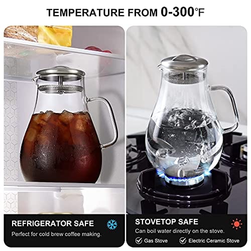Karafu 68 Ounces Glass Pitcher with Lid, Heat-resistant Water Jug for  Hot/Cold Water, Ice Tea and Juice Beverage