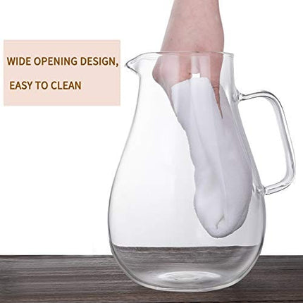 Hiware 64 Ounces Glass Pitcher with Lid / Water Pitcher with Handle - Good Beverage Carafe Pitcher for Juice, Milk, Beverage, Hot/Cold Water & Iced Tea, Cleaning Brush Included