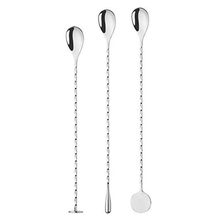 Hiware Bar Spoon Set of 3, Long Handle Mixing Spoon, Stainless Steel Cocktail Spoons, Spiral Pattern Stirring Spoons