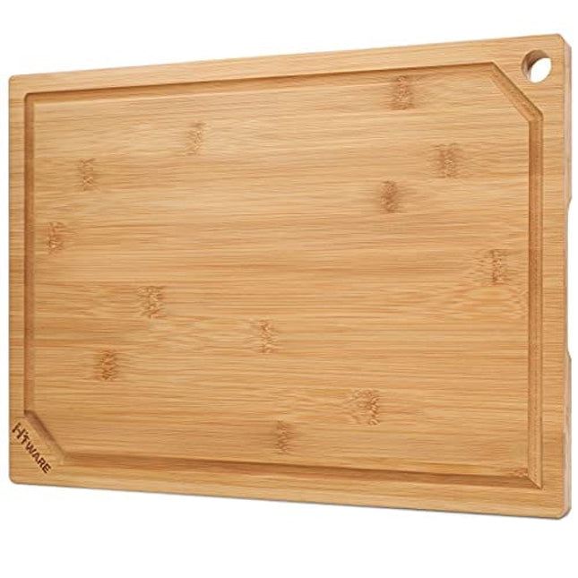 Hiware Extra Large Bamboo Cutting Board for Kitchen, Heavy Duty Wood Cutting Board with Juice Groove, 100% Organic Bamboo, Pre Oiled, 18" x 12"
