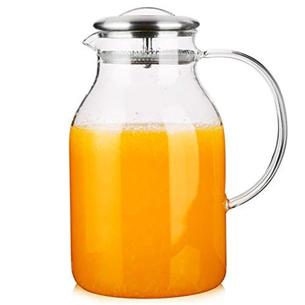 Hiware Glass Pitcher with Lid and Spout - 68 OZ Water Pitcher for Hot/Cold Water & Iced Tea, 18/8 Stainless Steel Lid, High Heat Resistance, 100% Lead-free