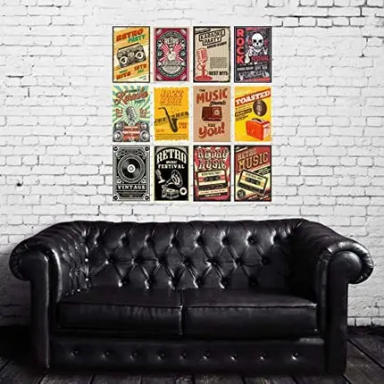 HK Studio Vintage Poster of Music Studio Decor | Self-Adhesive Vinyl Decal Indie Posters for Room Aesthetic 90s | Indie Room Decor Aesthetic Collage Kit for Wall | Retro Room Decor, 7.8"x11.8" Pack 12