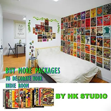 HK Studio Vintage Poster of Music Studio Decor | Self-Adhesive Vinyl Decal Indie Posters for Room Aesthetic 90s | Indie Room Decor Aesthetic Collage Kit for Wall | Retro Room Decor, 7.8"x11.8" Pack 12