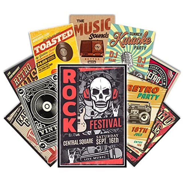 HK Studio Vintage Poster of Music Studio Decor | Self-Adhesive Vinyl Decal Indie Posters for Room Aesthetic 90s | Indie Room Decor Aesthetic Collage Kit for Wall | Retro Room Decor, 7.8"x11.8" Pack 12
