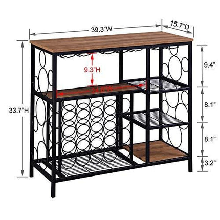 Hombazaar Industrial Wine Rack Table with Glass Holder and Wine Storage, Console Table with Wine Rack, Wine Bar Cabinet for Home Kitchen Dining Room, Brown