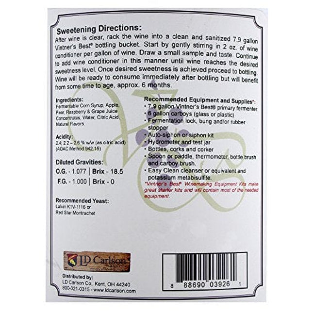 Vintners Best Fruit Wine Base - Raspberry 128 oz. Jug