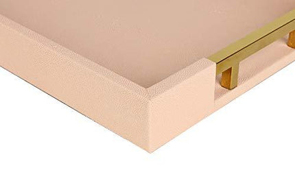 Home Redefined Modern Elegant 18"x12" Rectangle Pink Glossy Shagreen Decorative Ottoman Coffee Table Perfume Living Room Kitchen Serving Tray with Gold Polished Metal Handles for All Occasion's