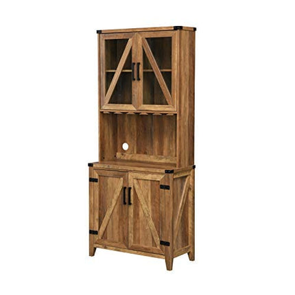 Bar Cabinet with Upper Glass Cabinet and Reclaimed Barn Wood Finish