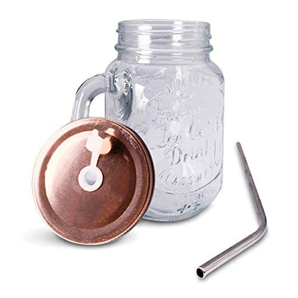 Home Suave - Mason Jar Mugs with Handle, Regular Mouth Colorful Lids with 2 Reusable Stainless Steel Straw, Set of 2 (Rose Gold), Kitchen GLASS 16 oz Jars,"Refreshing Ice Cold Drink" & Dishwasher Safe