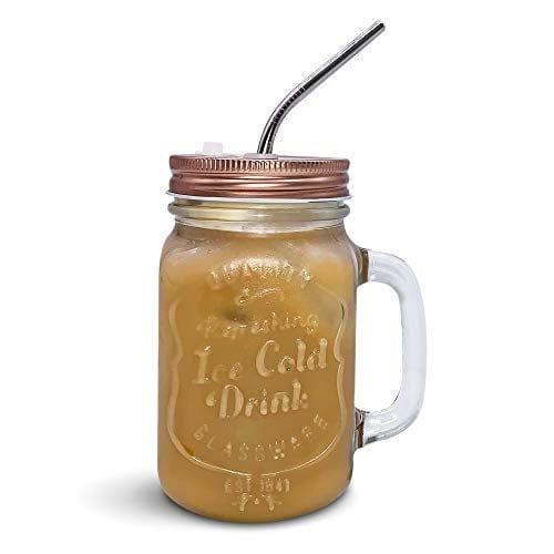 Estilo Mason Jar with Handle and Straw | Set of 6 | 16 oz Jars