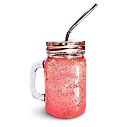 Home Suave - Mason Jar Mugs with Handle, Regular Mouth Colorful Lids with 2 Reusable Stainless Steel Straw, Set of 2 (Rose Gold), Kitchen GLASS 16 oz Jars,"Refreshing Ice Cold Drink" & Dishwasher Safe
