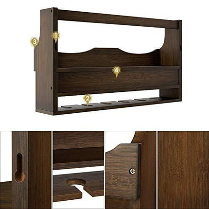 HOMECHO Wall Mounted Wine Rack Bamboo Wine Bottles Holder with Hanging Stemware Glasses Set and Wine Cork Storage, Home Kitchen Decor, Espresso