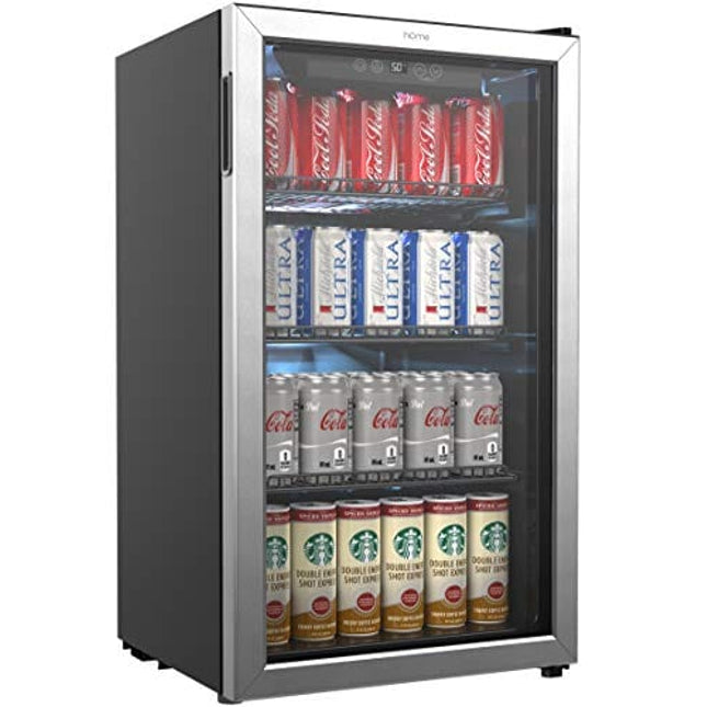 hOmeLabs Beverage Refrigerator and Cooler - 120 Can Mini Fridge with Glass Door for Soda Beer or Wine - Small Drink Dispenser Machine for Office or Bar with Adjustable Removable Shelves