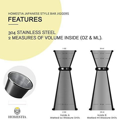 Double Cocktail Jigger Japanese Jigger Stainless Steel Bar Measuring Jigger 1 & 2 oz by Homestia, Black