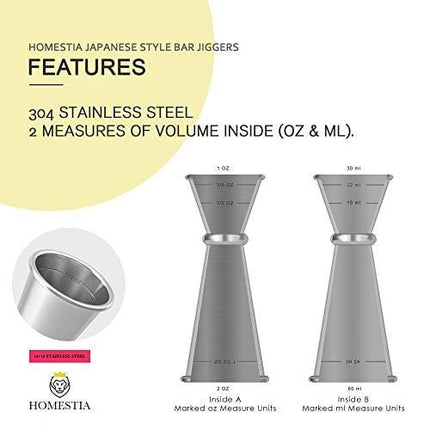 Double Cocktail Jigger Japanese Style Stainless Steel Bar Measuring Jigger 1 & 2 oz by Homestia