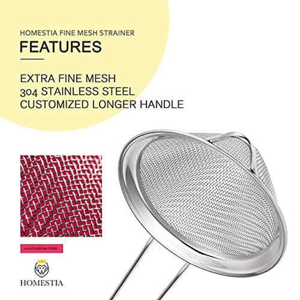 Fine Mesh Sieve Strainer Stainless Steel Cocktail Strainer Food Strainers Tea Strainer Coffee Strainer with Long Handle for Double Straining Utensil 3.3 inch by Homestia