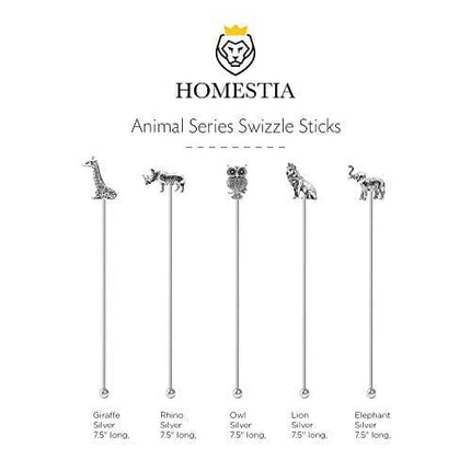 Homestia Cocktail Stirrers Coffee Swizzle Sticks Stainless Steel 8" Reusable Beverage Stir Sticks(Animal)