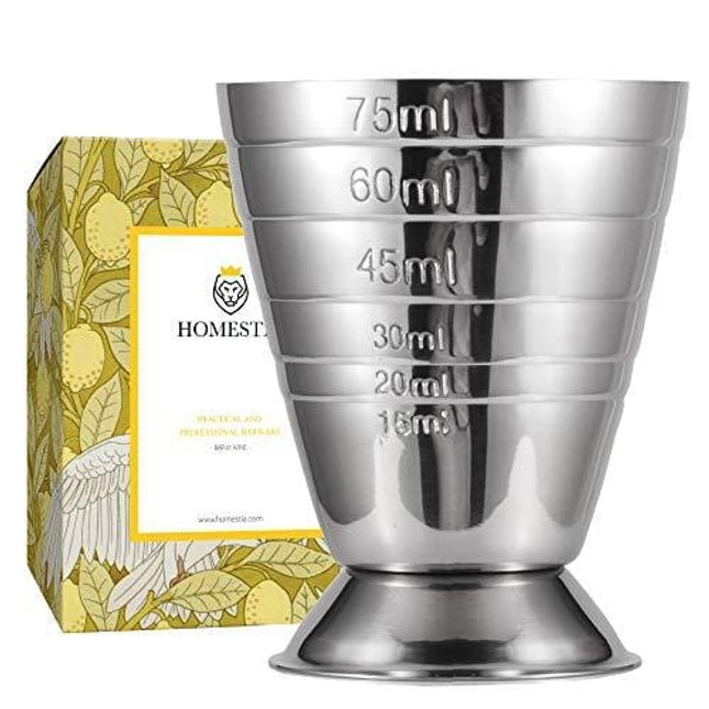 Homestia Measuring Cup Cocktail Jigger Stainless Steel Graduated Cup for Liquid or Dry Mini Espresso Shot Glass Up to 2.5oz, 5Tbsp, 75ml, Silver