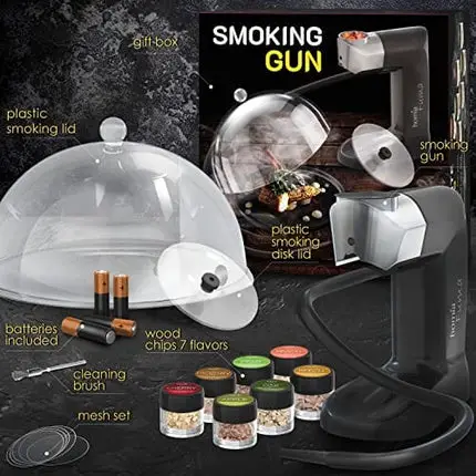 Smoking Gun Wood Smoke Infuser - Extended Kit, 14 PCS, Smoker Machine with Accessories and Wood Chips - Cold Smoke for Food and Drinks - Gift for Man