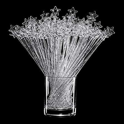 100 Pieces 9.1 Inch Star Top Swizzle Sticks Disposible Plastic Star Top Crystal Swizzle Sticks (Clear)