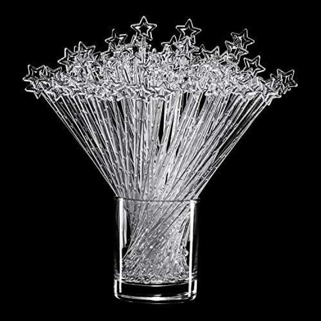 100 Pieces 9.1 Inch Star Top Swizzle Sticks Disposible Plastic Star Top Crystal Swizzle Sticks (Clear)