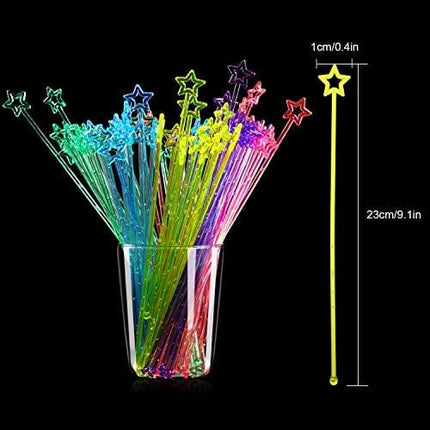 100 Pieces 9.1 Inch Swizzle Sticks Cocktail Stirrers Plastic for Bar Disposible Plastic Star Top Crystal Swizzle Sticks (Multicolor)