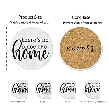 Hoomey Coasters for Drinks, Set of 6 Absorbent Drink Coasters with Holder, Rustic Ceramic Drink Coasters with Cork Backing for Table Protection, Housewarming Gifts, Farmhouse Décor