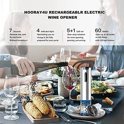 Electric Wine Opener,Electric Wine Bottle Opener,Battery Operated Wine  Opener With Electric Corkscrew,Foil Cutter,Wine Stopper,Bottle Opener Gift  Set For Home Party Wedding Father Day Gifts,Electric Wine Opener Makes  Opening Bottles Fast, Foolproof, And