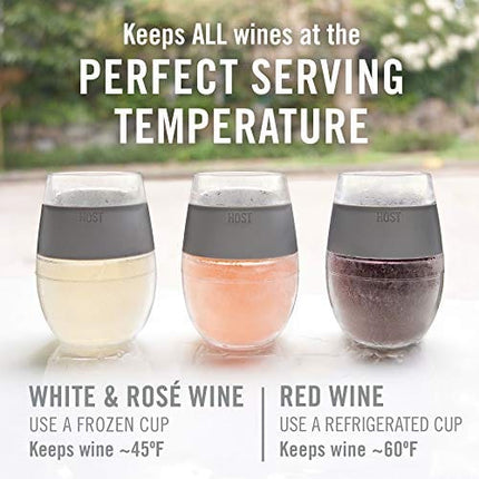 HOST Cooling Cup Double Wall Insulated Freezable Drink Chilling Tumbler with Freezing Gel, Glasses for Red and White Wine, 8.5 oz, Grey Set of 1