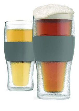 Host Freeze Beer Freezer Gel Chiller Double Wall Plastic Frozen Pint Glass, Set of 2, 16 oz, Grey 2-Pack