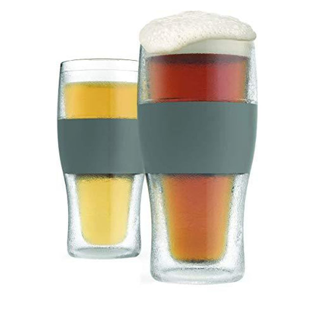 Host Freeze Beer Freezer Gel Chiller Double Wall Plastic Frozen Pint Glass, Set of 2, 16 oz, Grey 2-Pack