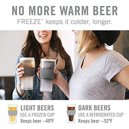 Host Freeze Beer Glasses, Freezer Gel Chiller Double Wall Plastic Frozen Pint Glass, Set of 2, 16 oz, Black
