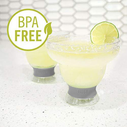 Host Freeze Stemless Margarita, Plastic Glass Insulated Gel Chiller, Double Wall Frozen Cocktail, Set of 2 Cups, 12 oz, Grey