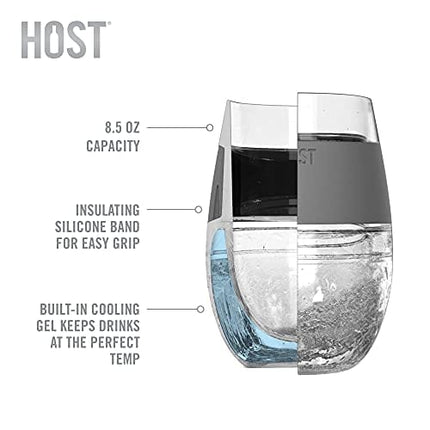 Host Cooling Cup Set of 2 Plastic Double Wall Insulated Freezable Drink Chilling Tumbler with Freezing Gel, Wine Glasses for Red and White Wine, 8.5 oz, Blue